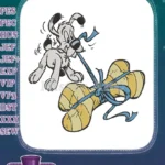 Playful cartoon dog pulling giant bone embroidery designs - Instant Download