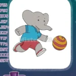 Cute cartoon elephant playing with striped ball embroidery designs - Instant Download