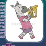 Cute Cartoon Zebra Playing Brass Instrument Embroidery Designs - Instant Download