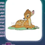 Adorable fawn resting on green grass with white flower embroidery designs - Instant Download