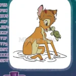 Cute Bambi Fawn Surprised by Turtle in Water Embroidery Designs - Instant Download