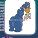 Playful blue gorilla holding man upside down embroidery designs - Instant Download
