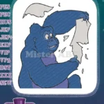 Happy blue cartoon gorilla tearing white paper embroidery designs - Instant Download