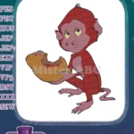 Red monkey eating fruit cartoon animation embroidery designs - Instant Download