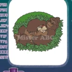 Loving Gorilla Nurturing Baby in Green Jungle Embroidery Designs - Instant Download