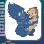 Friendly blue gorilla embracing happy baby cartoon embroidery designs - Instant Download