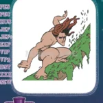 Tarzan-like Jungle Man Sliding Down Vine Embroidery Designs - Instant Download
