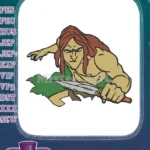 Intrepid jungle warrior with spear and pointing hand embroidery designs - Instant Download