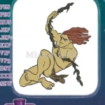 Dynamic Tarzan-style jungle hero swinging vine embroidery designs - Instant Download