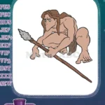 Tarzan-like Jungle Man with Spear Embroidery Designs - Instant Download