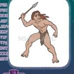 Muscular Tarzan-like Jungle Warrior with Spear Embroidery Designs - Instant Download