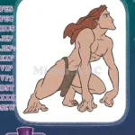Muscular Tarzan crawling jungle adventure embroidery designs - Instant Download