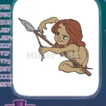 Young jungle boy warrior with spear embroidery designs - Instant Download