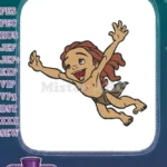 Joyful cartoon jungle boy leaping adventure embroidery designs - Instant Download