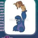 Playful Jungle Boy and Blue Gorilla Adventure Embroidery Designs - Instant Download