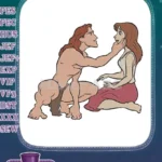 Tarzan and Jane romantic jungle love embroidery designs - Instant Download