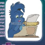 Funny blue cartoon gorilla typing on a vintage typewriter embroidery designs - Instant Download