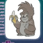 Cute smiling baby gorilla holding peeled banana embroidery designs - Instant Download