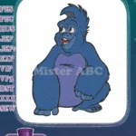Cute smiling blue cartoon gorilla jungle animal embroidery designs - Instant Download