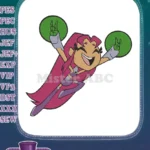 Joyful Starfire Teen Titans flying superhero rock-on sign embroidery designs - Instant Download