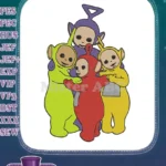 Colorful Teletubbies friends group hug embroidery designs for children - Instant Download