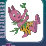 Adorable pink cartoon rabbit swinging on a jungle vine embroidery designs - Instant Download