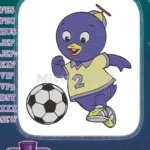 Pablo the purple penguin playing soccer embroidery designs for kids - Instant Download