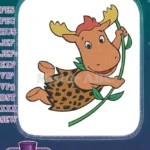Happy cartoon moose swinging on jungle vine embroidery designs - Instant Download