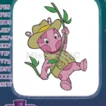 Pink Uniqua explorer swinging on vine jungle adventure embroidery designs - Instant Download