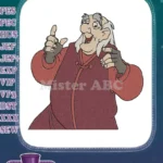 Animated old man in red robe gesturing embroidery designs - Instant Download