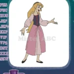 Happy blonde princess in pink dress embroidery designs - Instant Download