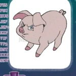 Grumpy pink pig cartoon embroidery designs for farm animal lovers - Instant Download