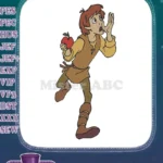 Distressed cartoon boy holding a red apple embroidery designs - Instant Download