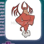 Mischievous Red Devil Cartoon Character Embroidery Designs on Cloud - Instant Download