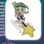 Green-haired Cosmo riding magic star cartoon embroidery designs - Instant Download