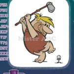 Flintstones Bamm-Bamm playing prehistoric golf with stone club embroidery designs - Instant Download