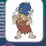 Happy Fred Flintstone Wearing Blue Monster Horned Hat Embroidery Designs - Instant Download
