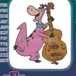 Happy pink dinosaur Dino playing upright bass embroidery designs - Instant Download