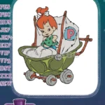 Pebbles Flintstone Prehistoric Baby Stroller Cartoon Embroidery Designs - Instant Download