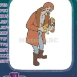 Kind bearded man holding adorable puppy cartoon embroidery designs - Instant Download