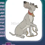 Cute cartoon grey dog with red collar leash embroidery designs - Instant Download