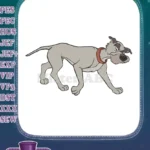 Scruffy cartoon grey dog with red collar embroidery designs - Instant Download