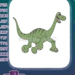 Smiling green long-neck cartoon dinosaur embroidery designs for apparel - Instant Download