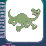 Funny Green Dinosaur Scared Running Embroidery Designs for Kids - Instant Download