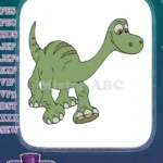 Cute friendly green cartoon long-neck dinosaur embroidery designs - Instant Download