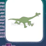 Happy green cartoon dinosaur running embroidery designs for children - Instant Download
