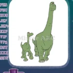 Adorable Green Long-Neck Dinosaur Parent and Child Embroidery Designs - Instant Download