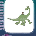 Friendly green dinosaur with furry companion embroidery designs - Instant Download