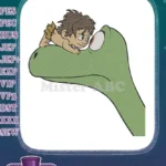 Cute cartoon caveman baby and dinosaur best friends embroidery designs - Instant Download