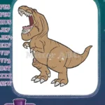 Roaring Brown T-Rex Dinosaur Cartoon Embroidery Designs for Kids Apparel - Instant Download